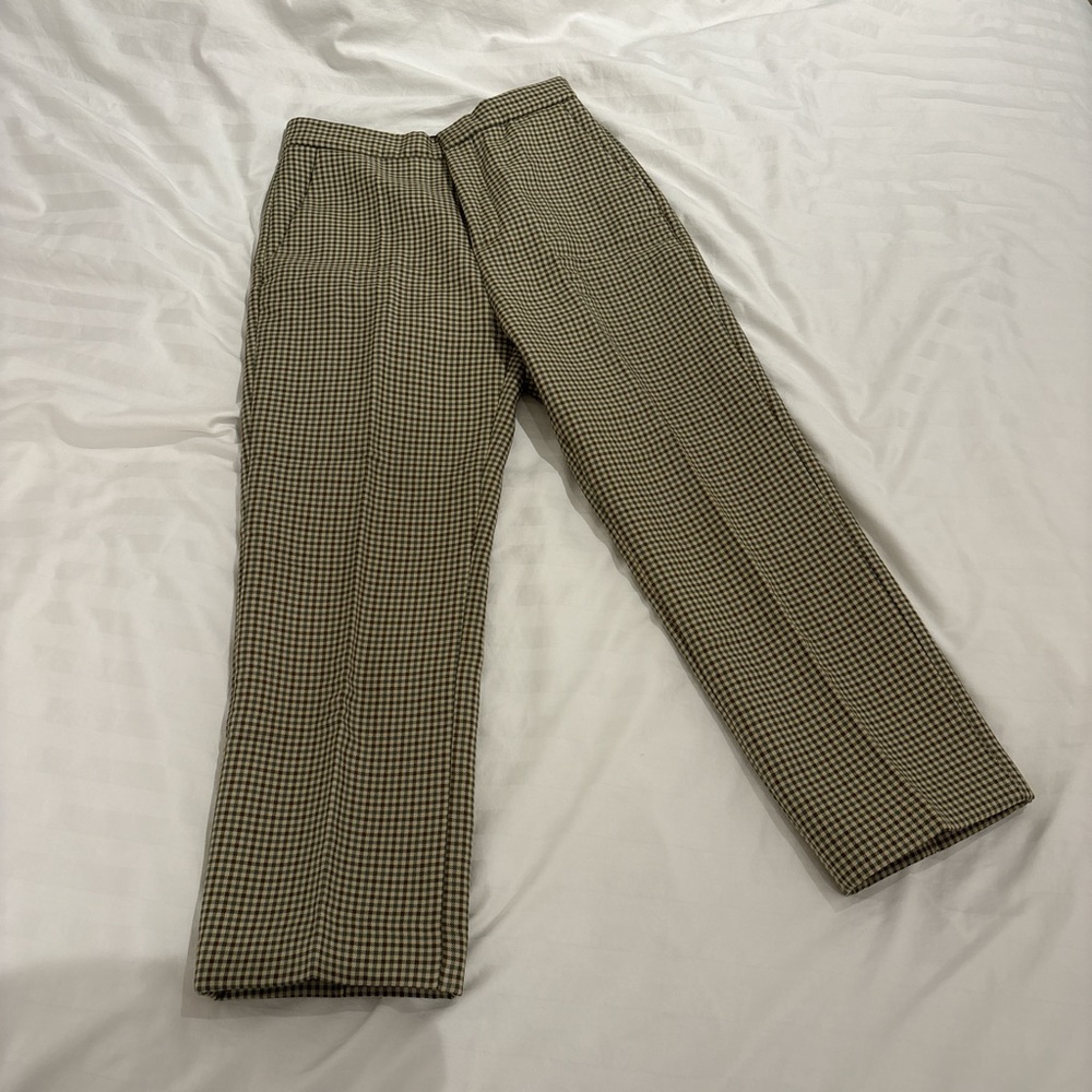 Classic brown and green houndstooth Italian woolen cropped pants